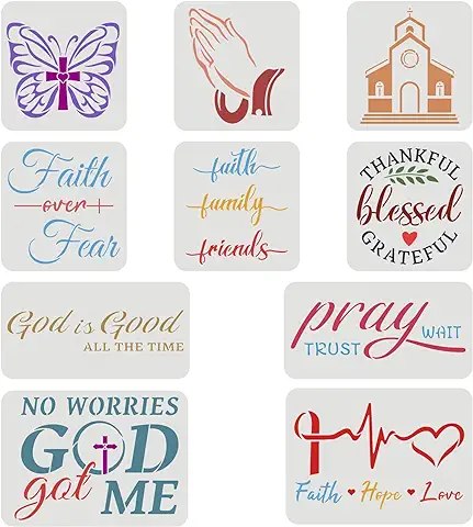 FINGERINSPIRE 10 Piezas 3 Tamaños Plantillas Cristianas Mariposa rezo Iglesia Signo Bíblico Grande Frase Motivacional para Decoración Pared Oficina casa - Faith Hope Love, God is Good  