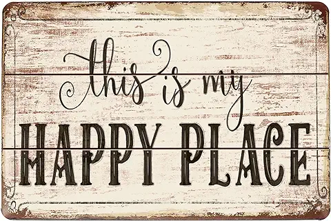 Hioni Letrero de Metal con Texto en Inglés "This is My Happy Place", Placa Vintage para Decoración de Pared  