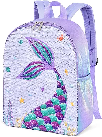 WERNNSAI Mochila Escolar Casual para Niños - Mochilas Infantiles Ligeras con Lentejuelas Sirena, Mochilas para Portátiles 15 inch  