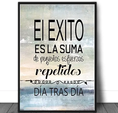 Cuadro con Frase Motivadora. Personalizado. Marco Incluido. Sin Clavos. Decoración Comedor Habitación Pasillo" El éxito es la suma de Pequeños Esfuerzos Repetidos día tras Día" Hecho en España  