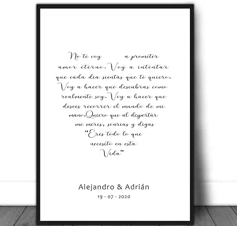 Cuadro Personalizado con Frase de Amor. Marco Incluido. San Valentín. Elige Tamaño, Color del Marco y Modelo. Boda, Novios, Regalo Original Parejas. Hecho en España.  